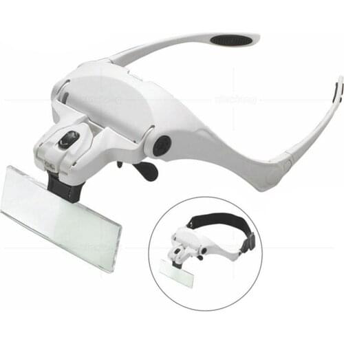 1.0X-3.5X 5 Lens Adjustable Magnifying Glass with Headband & 2 LED Lights Magnifier Jewelry Repair Tools