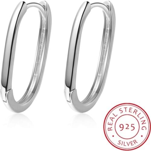 LEKANI 925 Sterling Silver Prevent Allergy Earrings Geometric Oval Small Hoop Earrings aretes Creole For Women S-E1082