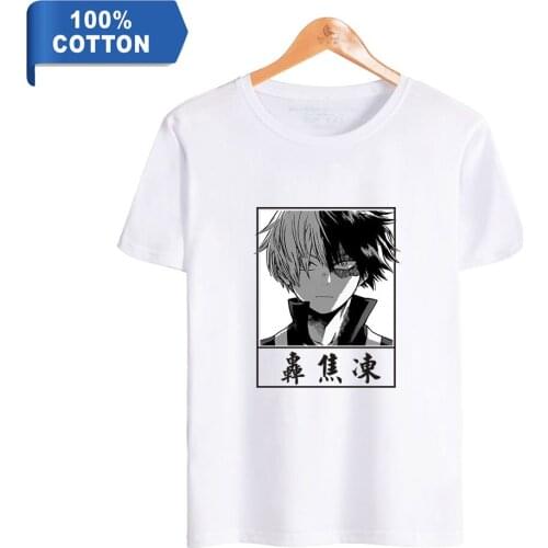 Shoto Todoroki 100% pure cotton short-sleeved T-shirt casual all-match short-sleeved letter pattern printing mens T-shirts tops