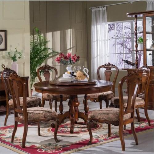Style Italian Dining Table round Solid Wood Italy Style Luxury Dining Table set with 6 chairs p10279