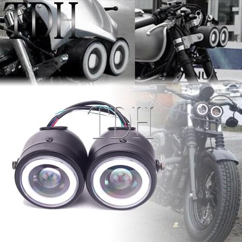 Motorcycle Retro LED Dual Headlight Double Headlamp Light For Honda Yamaha Kawasaki Bobber Scrambler Triumph Cruiser Street Bike
