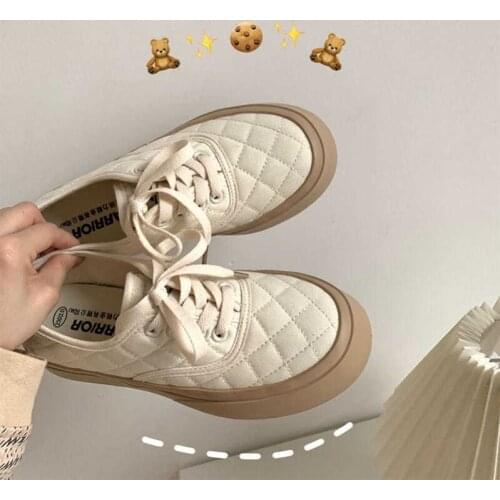 Womens shoes cream canvas shoes for female students