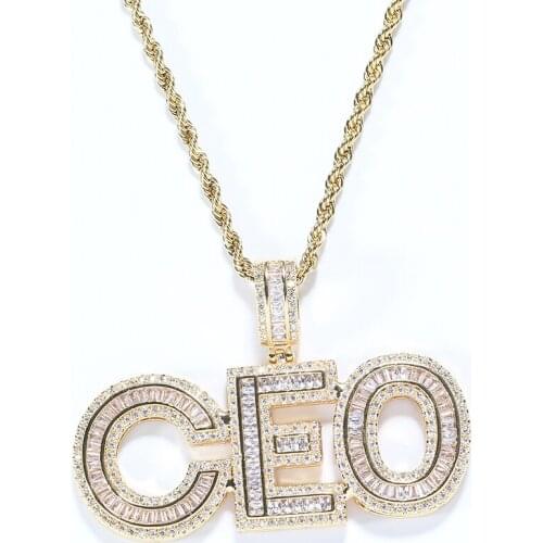 TUNKALL New Mens Letter Pendants Bling Bling Custom Mirco Pave Prong Setting Zircon Hip Hop Necklace Jewelry CP18