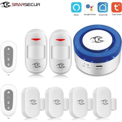 Smart Home Wifi Security Alarm Siren Intruder Burglar System Smart Life Tuya Mobile APP With Door/Motion Sensor Remote Control