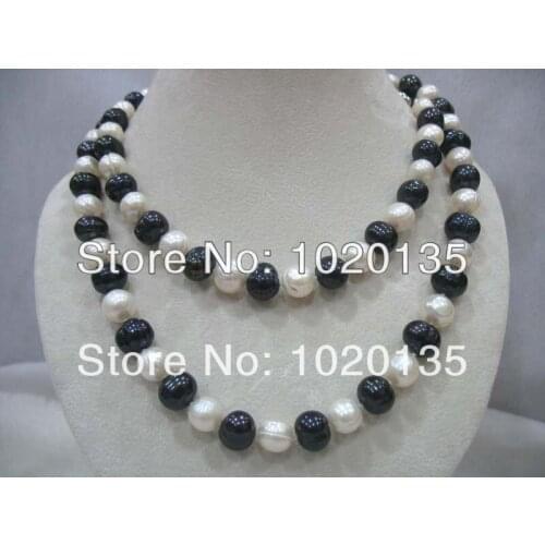 Wow! freshwater pearl black white round 10-11 mm necklace 32" nature