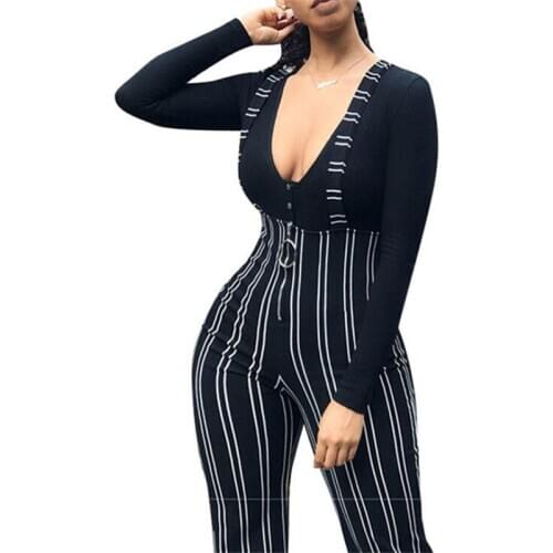 Vintage Womens Suspenders Jumpsuit 2018 Ladies Clubwear Playsuit Sleeveless Party Black Striped Jumpsuit Chiffon Long Trousers