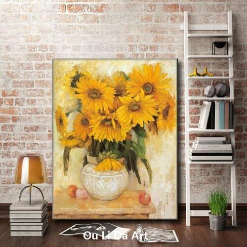 Impression yellow sunflower scenery oil painting canvas printings printed on canvas home wall art decoration picture