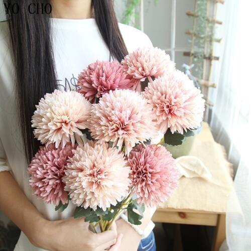 YO CHO 3pcs Artificial Flowers Real Touch Dandelion Ball Bouquet Flower For Bridal Flower Wedding Home Decor Pompom Fake Flowers