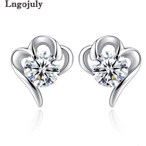 Women Earrings 100% 925 Sterling Silver Women Heart Zirconia Stud Earrings For Women Anniversary Party Silver 925 Jewelry Gift