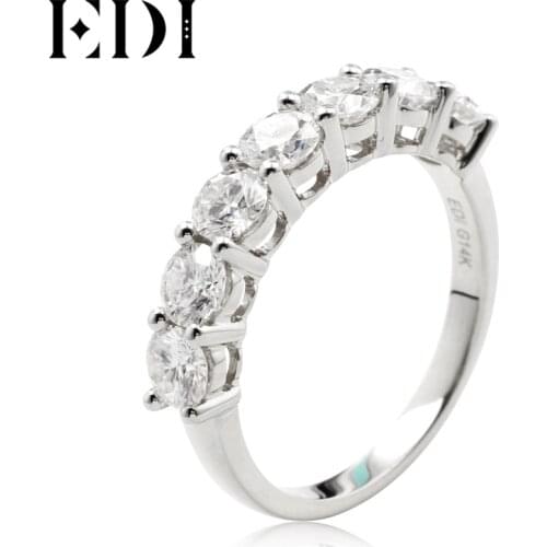 EDI Moissanites Wedding Ring Band 2.1ctw Moissanites Lab Grown Diamond Real 14K White Gold 7 Stone Band For Women Tail Ring