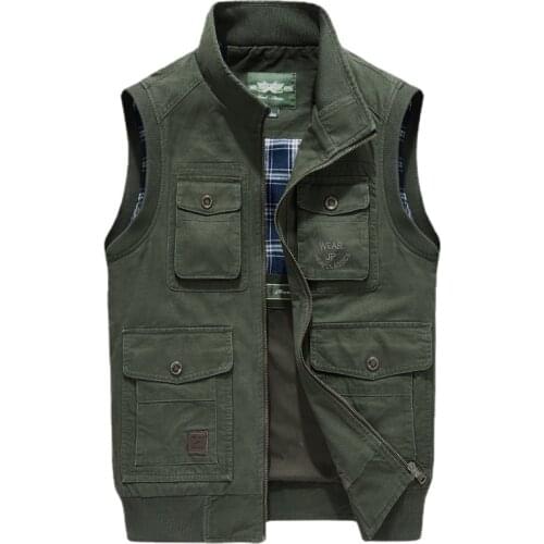 Tactical Vest Jacket Men Pure Cotton Multi-Pocket Classic Waistcoat Male Sleeveless Solid Coat Work Vest Photographer Jackets