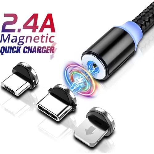 1m2m 2.4A Magnetic Charging Cable USB Type C Micro USB Cable For iphone 11 Pro Samsung Xiaomi 9 Magnetic Fast Charging Wire Cord