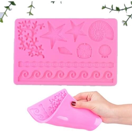 1PC New Silicone Starfish Seashell & Seagrass Turn Sugar Chocolate Cookie Molds