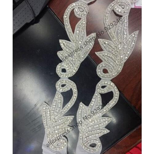 2pairs/lot beautiful flower leaf trims black AB crystal rhinestone applique in pairs for bridal wedding dress gown clothing
