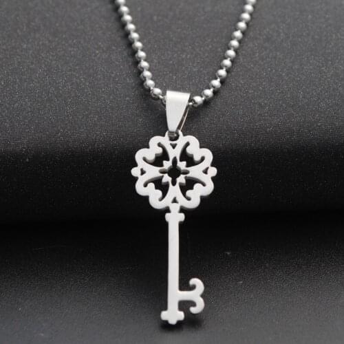 30 Stainless steel retro flower key necklace love heart lock unique symbol snowflake unlocking tool hollow key love jewelry