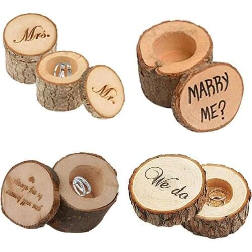 5-6cm Small Size Handmade Unfinished Blank Wedding Ring Box Natural Wood Jewelry Dispaly DIY Lettering Rustic Ring Box