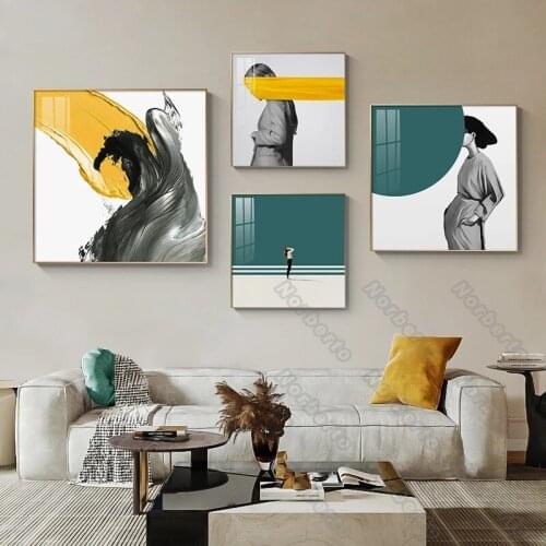 Abstract Elegant Woman with Yellow and Green Colors Red Still Life Pictures Modern Canvas Painting for Home Rooms Wall Decoratio