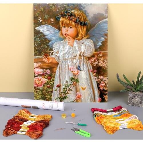 Angel Religion Printed Water-Soluble Canvas 11CT Cross Stitch Embroidery Patterns DMC Threads Handicraft Craft Sewing Gift