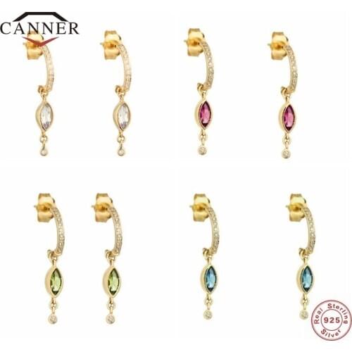CANNER 100% 925 Sterling Silver Stud Earrings For Women Geometric Creative Hanging Zircon Piercing Earring Jewelry Pendientes