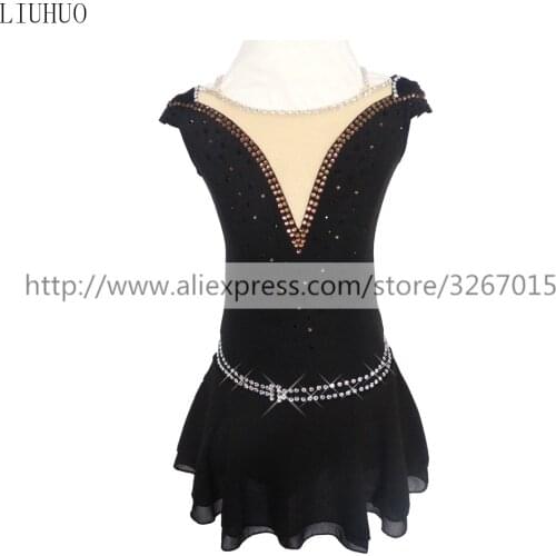LIU HUO Kids Girls Figure Ice Skating Dress Ballet Dance Dress for Stage Performance Competition Costumes Sleeveless Black
