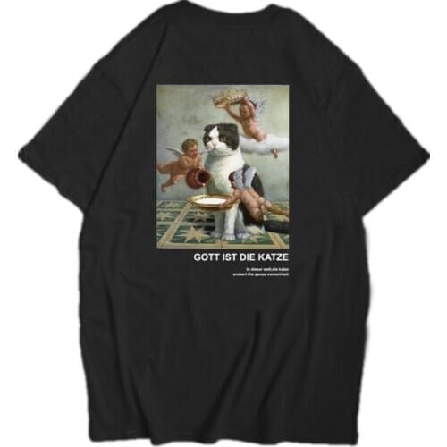 2020 Men Hip Hop T Shirt Angel Cat Funny T-Shirt Streetwear Men Women Tshirts Summer Short Sleeve Tops Tees Cotton Spring