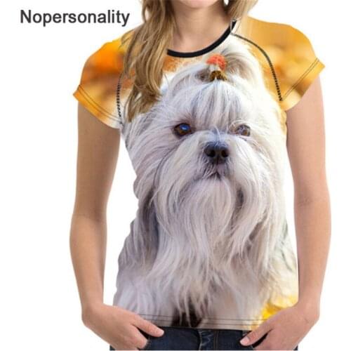 FORUDESIGNS Funny 3D Shih Tzu Dog Women T Shirt Tees Woman Tops Cute O Neck Ladies Basic Shirt for Girl Female T-shirt 2019