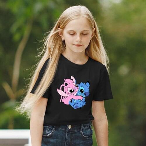 Lilo & Stitch Cartoon Printing Summer New Products T-Shirt Black White Fashion Short Sleeve Harajuku Unisex T Shirts Comfortable