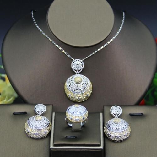 HERHOME Nigeria 3pcs Bridal Zirconia Necklace Sets For Women Jewelry sets & More Dubai Nigeria CZ Crystal Wedding Jewelry Sets