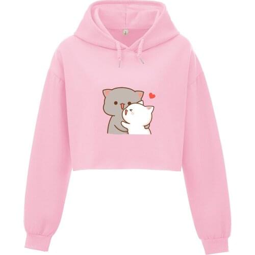 Cartoon Print Oversized Hoodie Cotton Harajuku Sweatshirt 90s Aesthetic Drop Shoulder Crop Top Girls Y2k Graphic Fleece Jacket