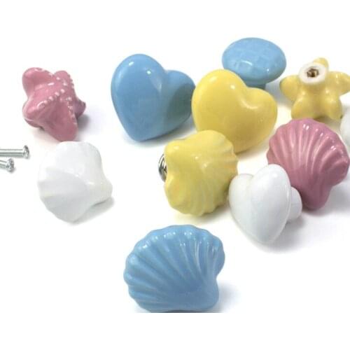 Ceramic Knob Heart Seastar Shell Children Room Furniture Hardware Cabinet Handles Kitchen Wardrobe Bookcase Drawer Pull