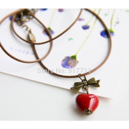 Ceramic Necklaces Heart Pendants Three-color Beads New Fashion Vintage Jewelry Accessories For Lovers Couples National Trend