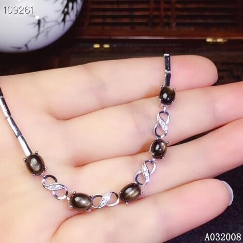 KJJEAXCMY fine jewelry 925 sterling silver inlaid natural black star sapphire hand bracelet female fashion bracelet support test
