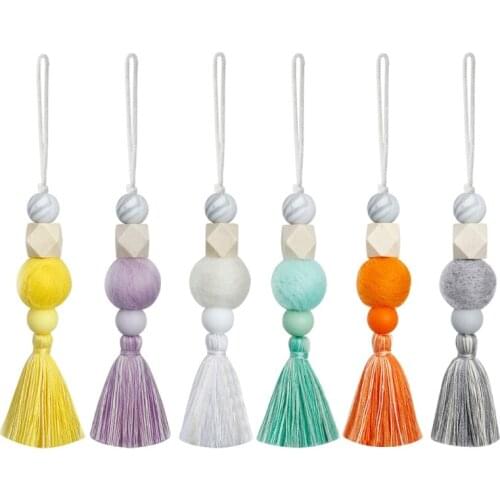 Creative Felt Ball Car Hanging Drop Ornament Diffuser Wooden Beads Colorful Tassels Pendant Closet Charm Home Decoration