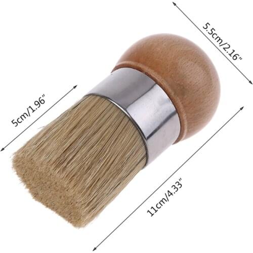 Round Chalk Paint Wax Brush Ergonomic Wood Handle Natural Bristle Brushes Tool E5BE