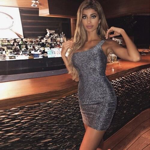 Summer Lightweight Dress 2021 Beach Wrapped One Shoulder Fashion High Quality Sequin Dress Mini Sexy Special Occasion Street