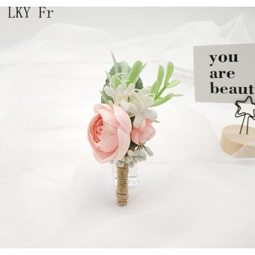 LKY Fr Boutonniere Wedding Corsages and Boutonnieres Groom Boutonniere Buttonhole Man Wedding Marriage Corsage Bracelet Flowers