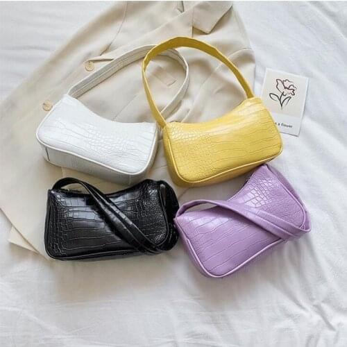 Retro Soft PU Leather Ladies Small Shoulder Bags Fashion Crocodile Pattern Women Baguette Purse Handbags Girls Mini Armpit Bag