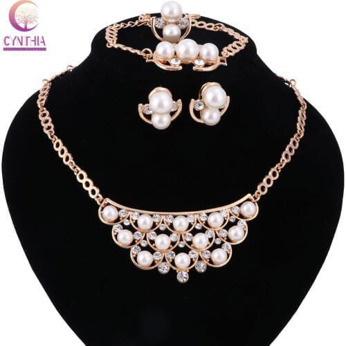 Trendy Gold silver plated african beads jewelry sets with Bracelet earrings necklace Women statement necklace for wedding 2017