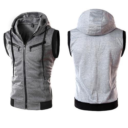 Men Fashion Sleeveless Zip Fitness Top Casual Hooded Vest Outwear