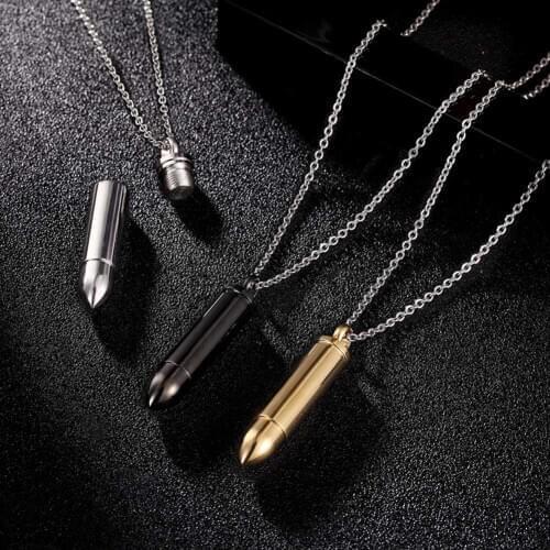 Men Bullet Shape Cylinder Pendant Necklace Stainless Steel Screw off Necklaces H9