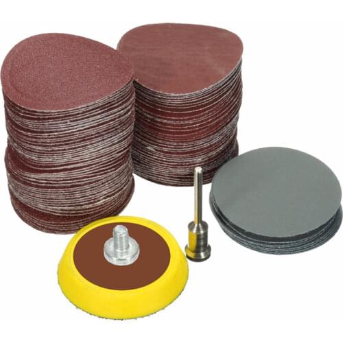 100pcs 25mm/1inch Sandpaper + 1pcs 1inch Hook Loop Backer Plate 1/8inch Shank + 1pcs Loop Sanding Pad Abrasives Mixed Polishing