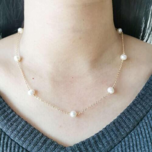 Delicate Genuine Freshwater Pearl Necklace 14K Gold Filled Neck Chains Pendants Choker Hand Made For Women Girl Gift Jewelry