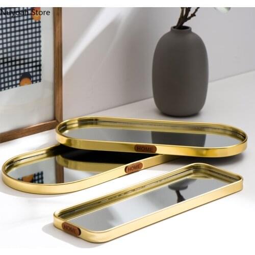 Nordic Style Light Luxury Gold Mirror Surface Tray Home Jewelry Tray Storage Tray Storage Tray Living Room Decoration Ornaments