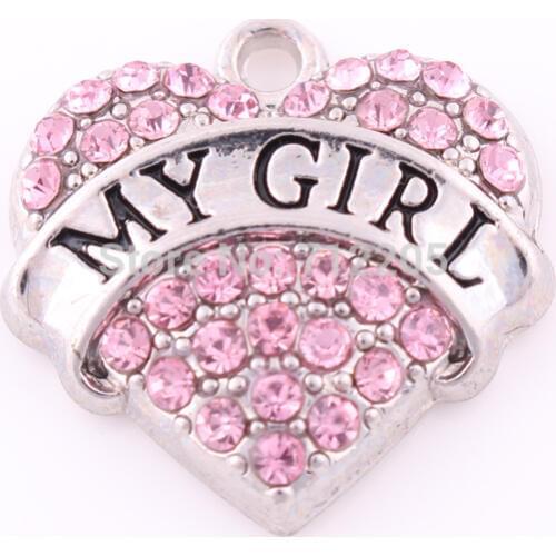 New Arrival fashion hearts MY GIRL with pink Crystal family Heart Pendant