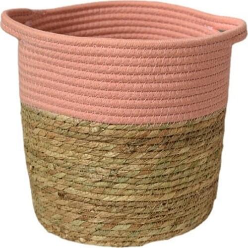 Woven Straw Basket Plant Flowerpot Cotton Rope Woven Flower Basket Indoor Double-Ear Portable Flowerpot