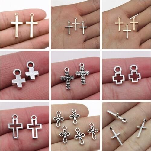 20pcs Charms Hollow Lovely Cross Antique Bronze Silver Color Pendants DIY Crafts Making Findings Handmade Tibetan Jewelry