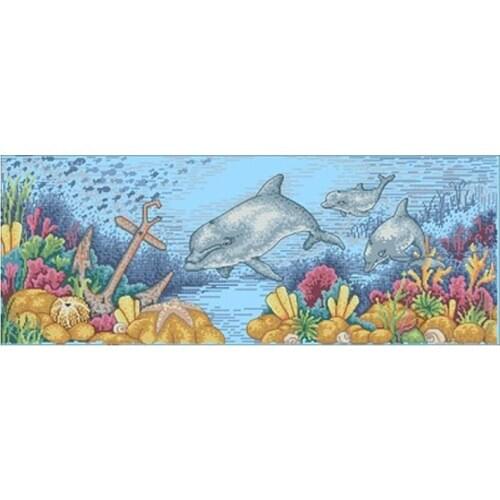 Underwater World-Dolphin patterns Counted Cross Stitch 11CT 14CT DIY Cross Stitch Kit Embroidery Needlework Sets home decor