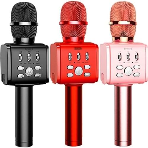 Portable handheld Bluetooth-compatible wireless karaoke microphone with mobile phone holder, with music speaker voice converter