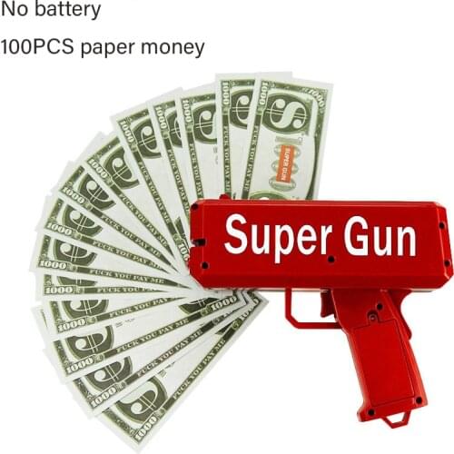 Make It Rain Money Gun Red Cash Cannon Super Gun Toys 100PCS Bills Party Game Outdoor Fun Fashion Gift Party Supply