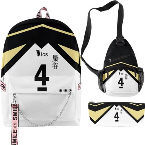 Haikyuu Fukurodani Academy Bagpack Teenage Travel Bag Girls Boys School Backpacks Pencil Case Crossbody Bag 3Pcs/Sets